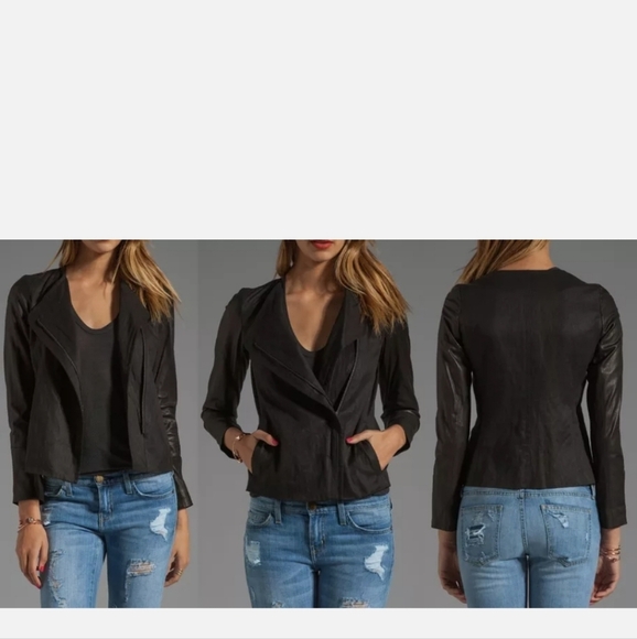 VINCE Women's Linen and Leather Black Jacket Lined in Silk. Size 6 - Picture 11 of 11